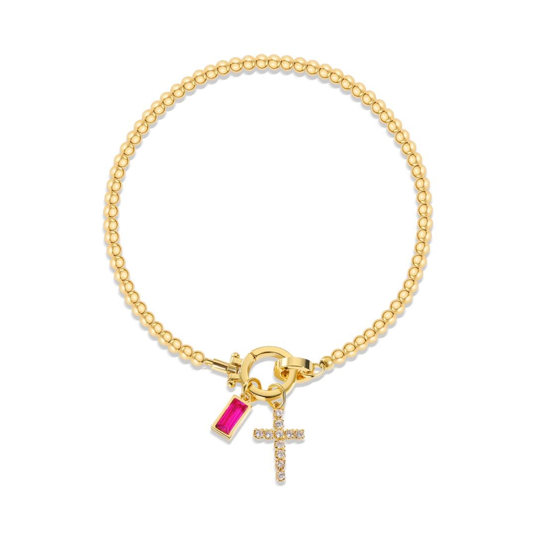 Pulsera con dije de cruz y piedra de nacimiento - Moroveta