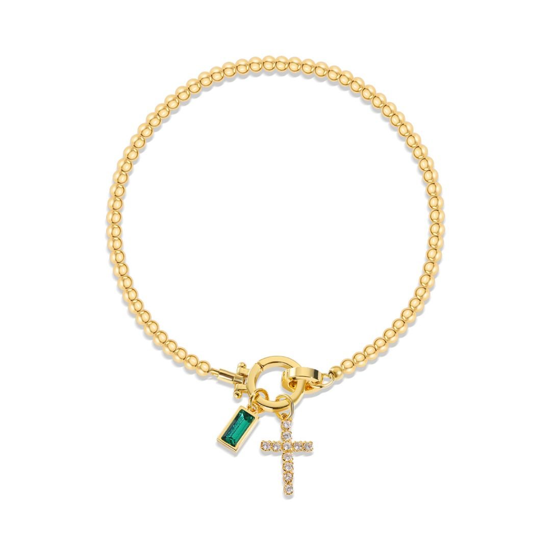 Pulsera con dije de cruz y piedra de nacimiento - Moroveta