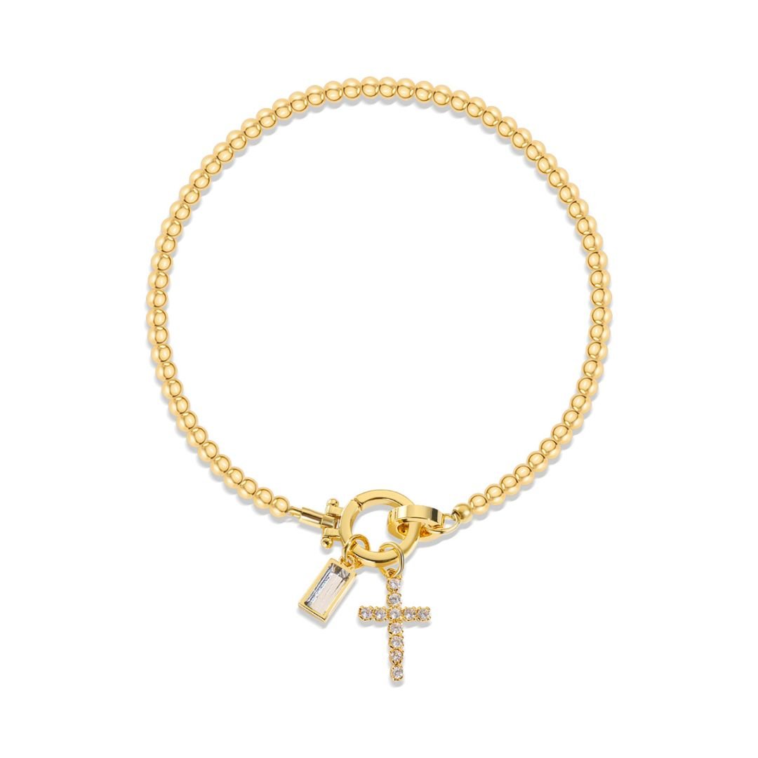 Pulsera con dije de cruz y piedra de nacimiento - Moroveta