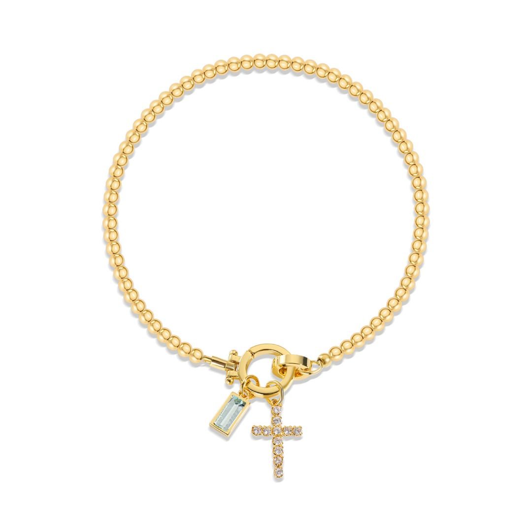 Pulsera con dije de cruz y piedra de nacimiento - Moroveta