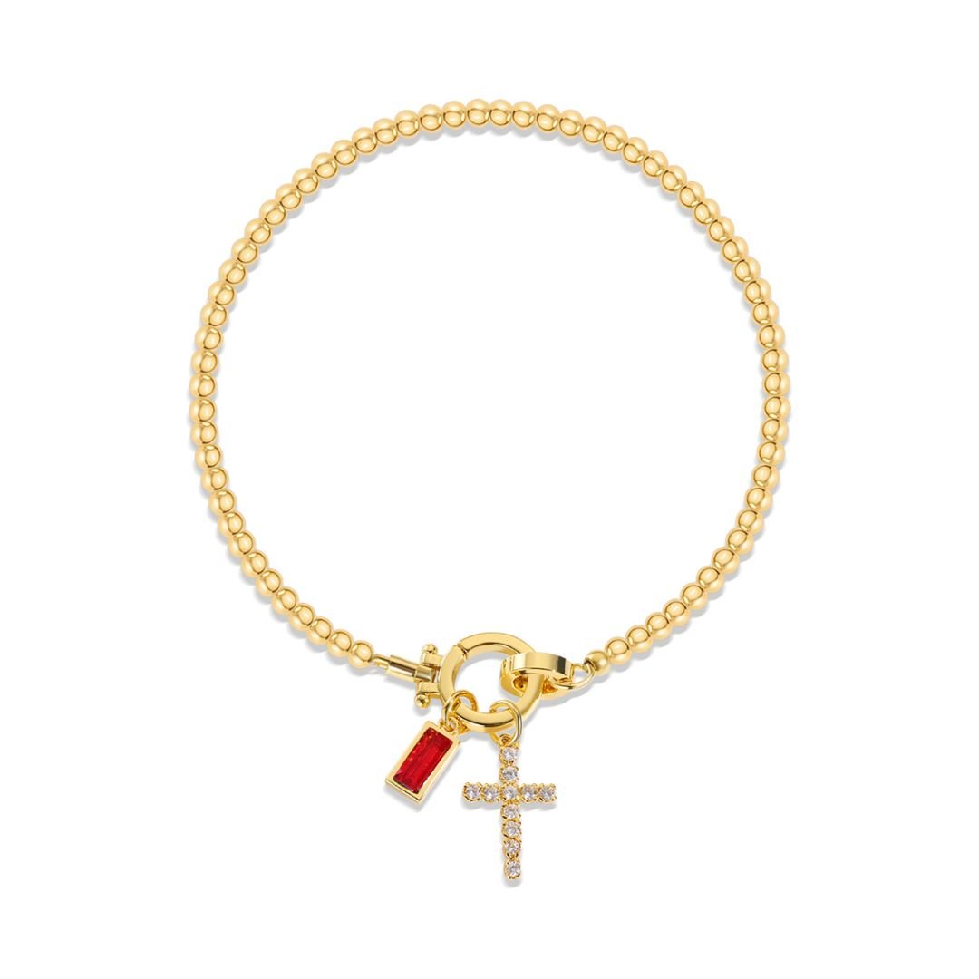 Pulsera con dije de cruz y piedra de nacimiento - Moroveta
