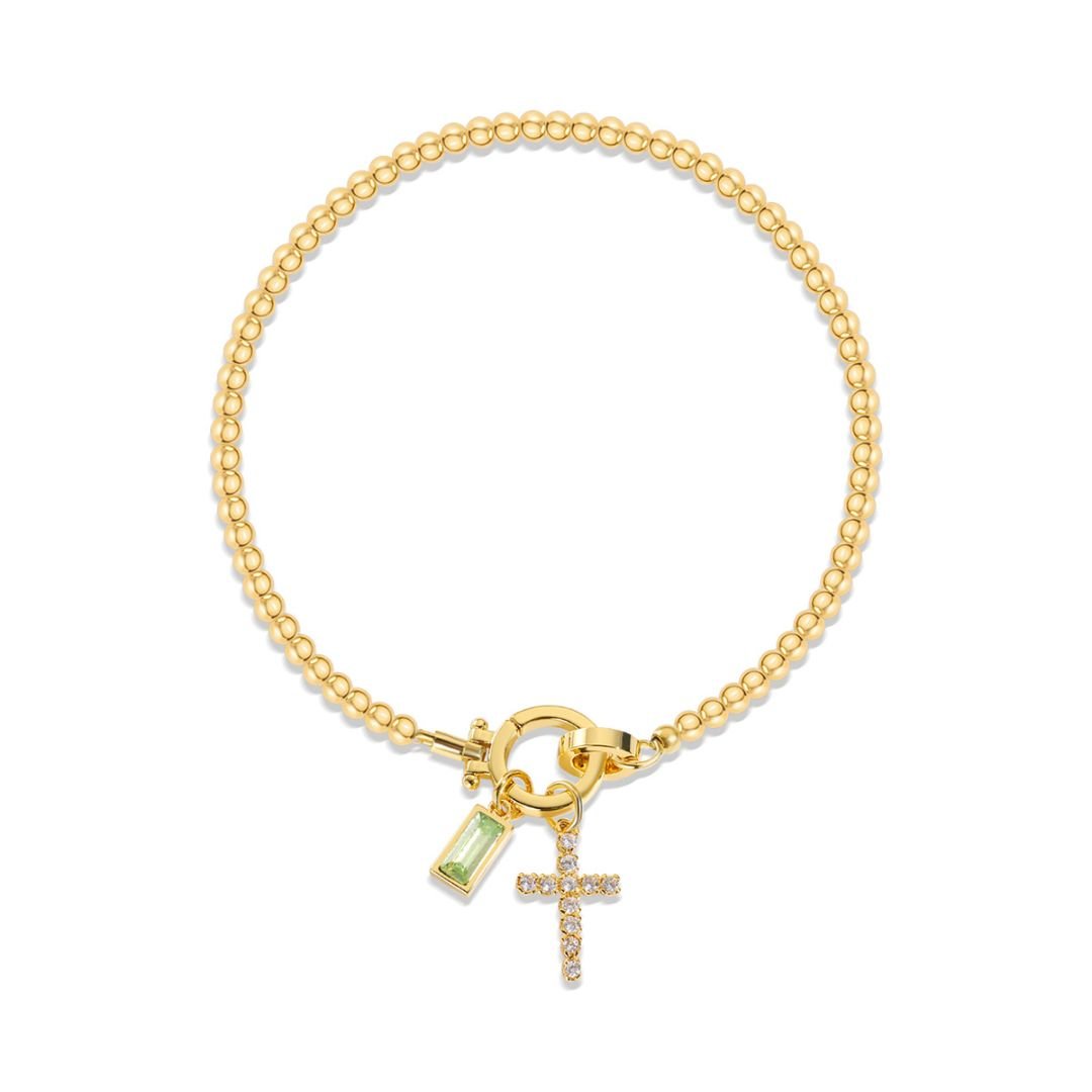 Pulsera con dije de cruz y piedra de nacimiento - Moroveta
