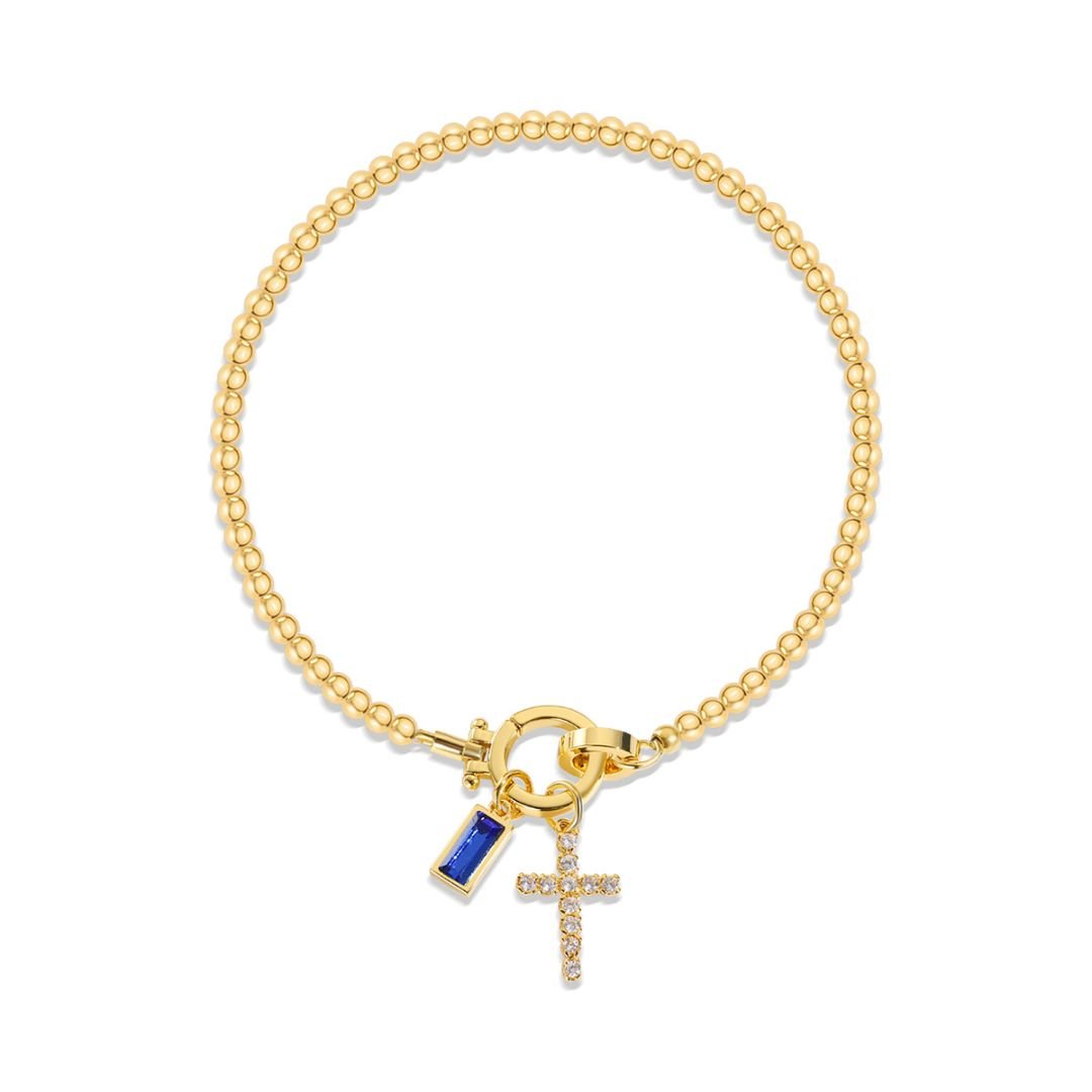 Pulsera con dije de cruz y piedra de nacimiento - Moroveta