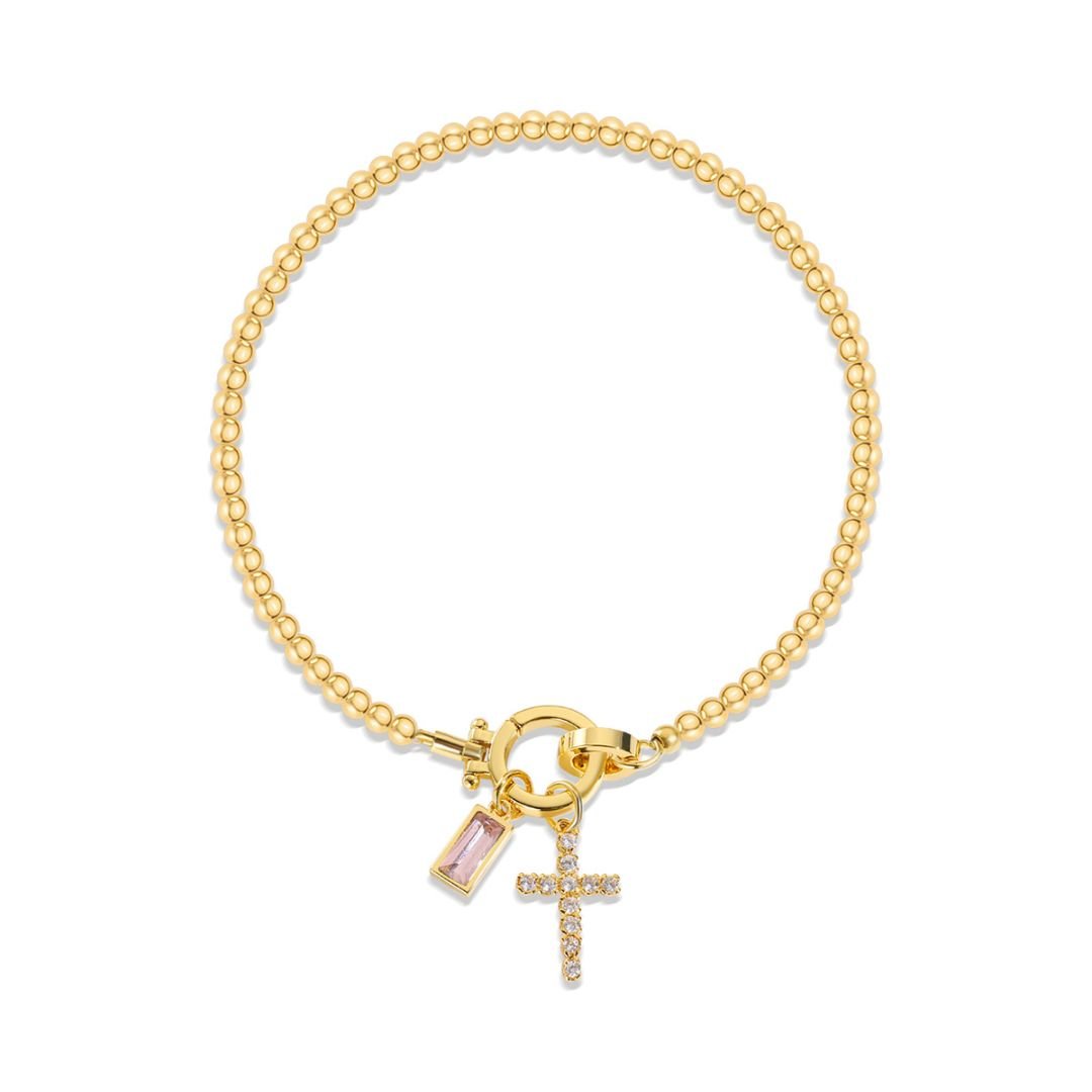 Pulsera con dije de cruz y piedra de nacimiento - Moroveta