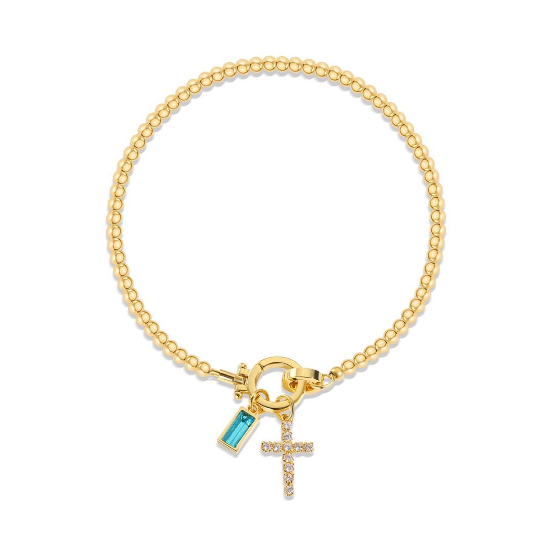 Pulsera con dije de cruz y piedra de nacimiento - Moroveta