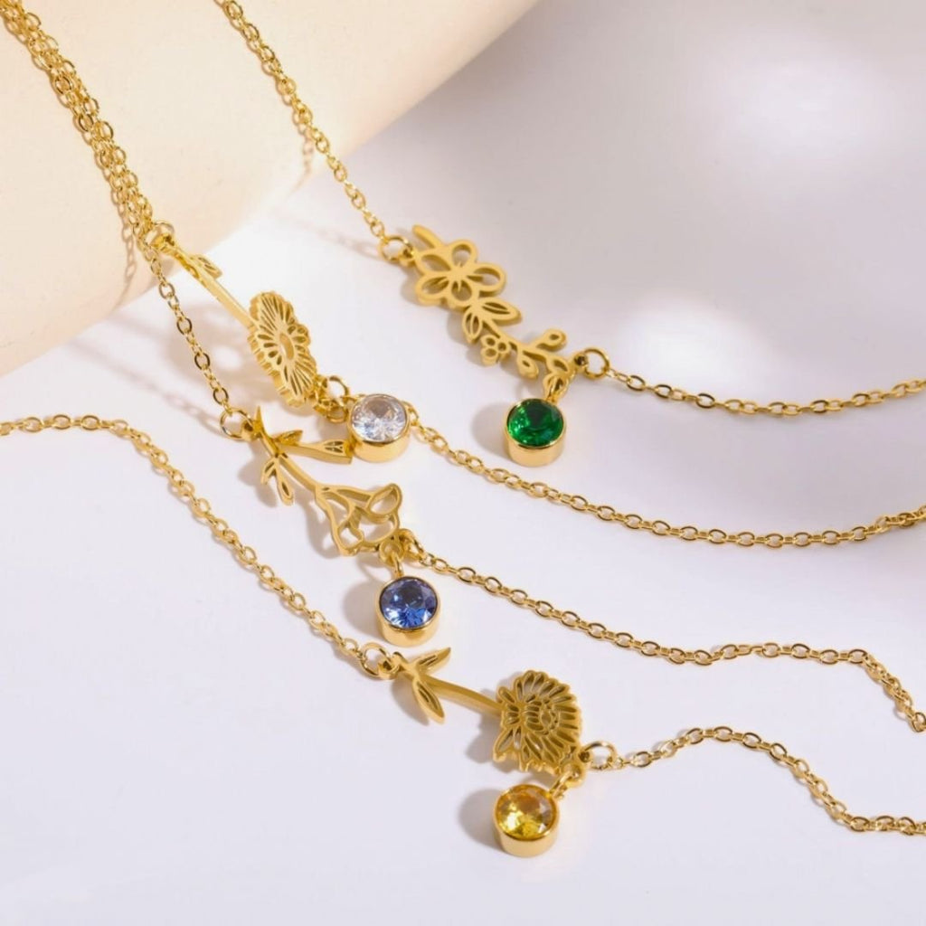 Pulsera con flor y piedra de nacimiento - Moroveta