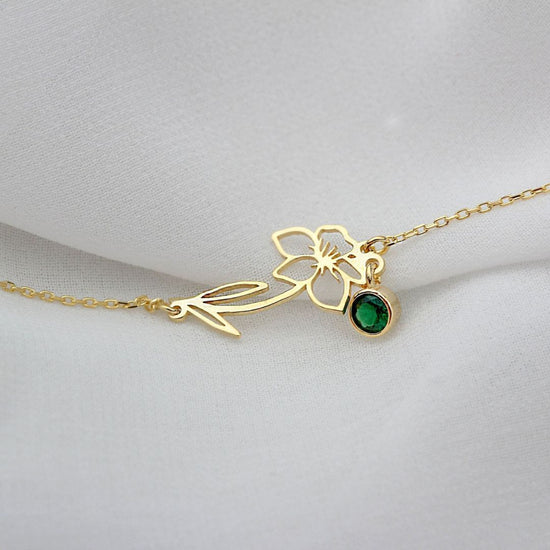 Pulsera con flor y piedra de nacimiento - Moroveta