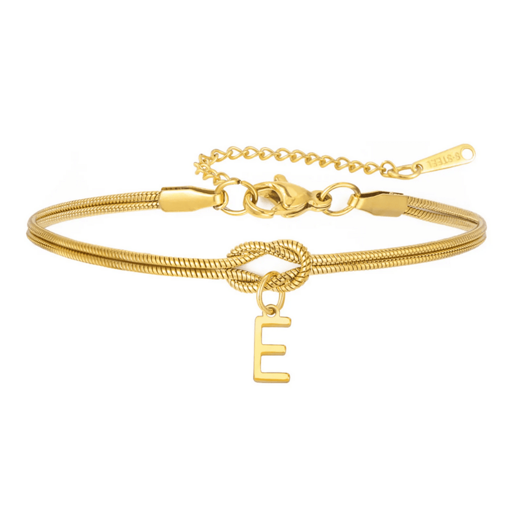 Pulsera de nudo con inicial, con cierre de langosta, cadena extensible ajustable y un colgante con la letra E. Un regalo inolvidable para alguien especial.