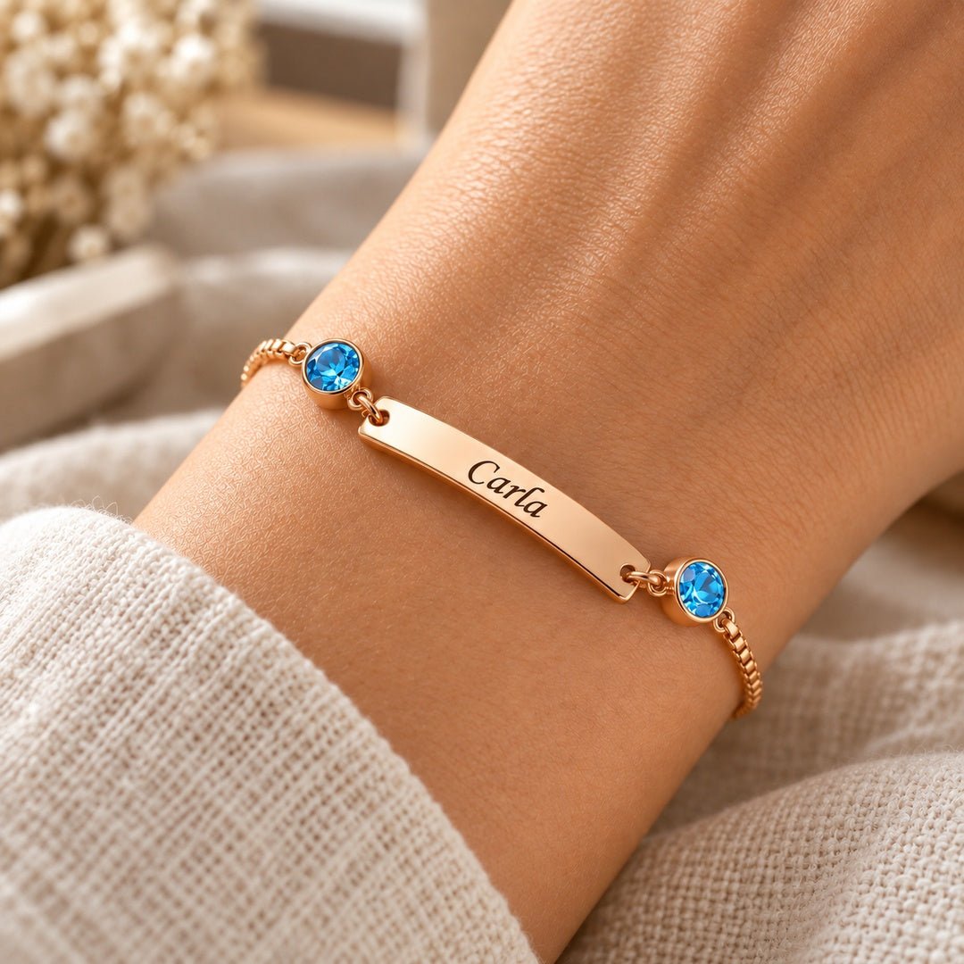 Pulsera con nombre y piedras de nacimiento - Moroveta