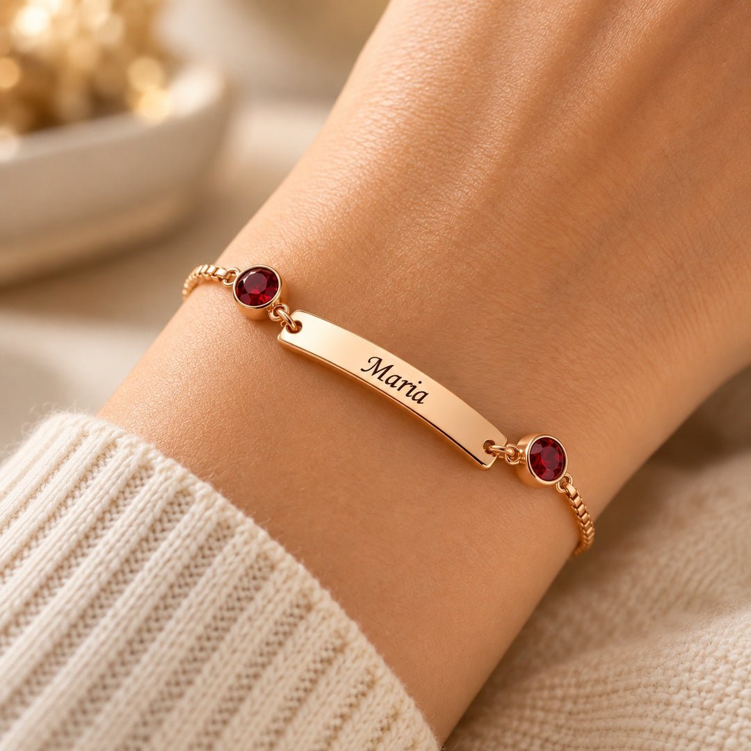 Pulsera con nombre y piedras de nacimiento - Moroveta