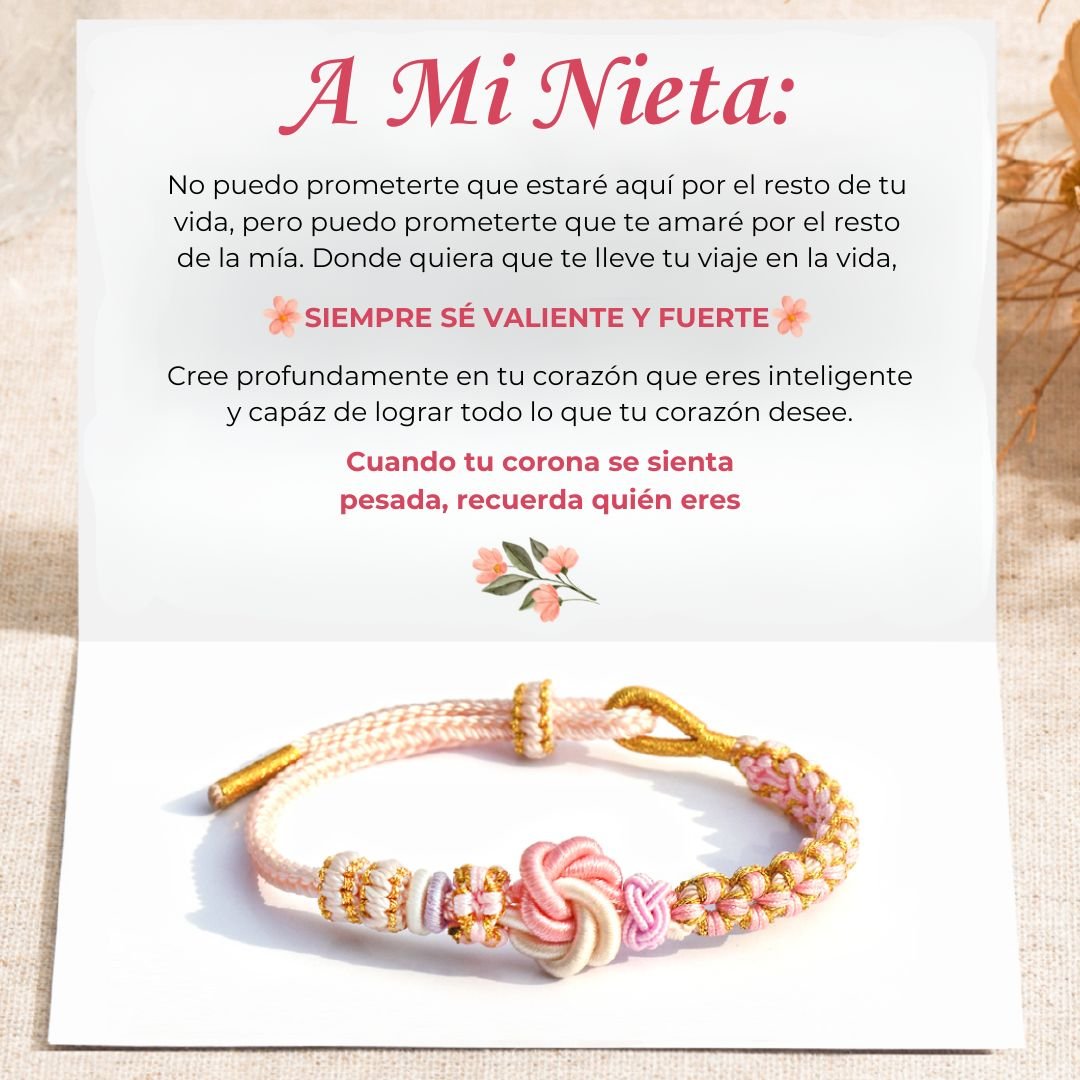 Pulsera con nudo de flor de durazno - "A mi nieta" - Moroveta