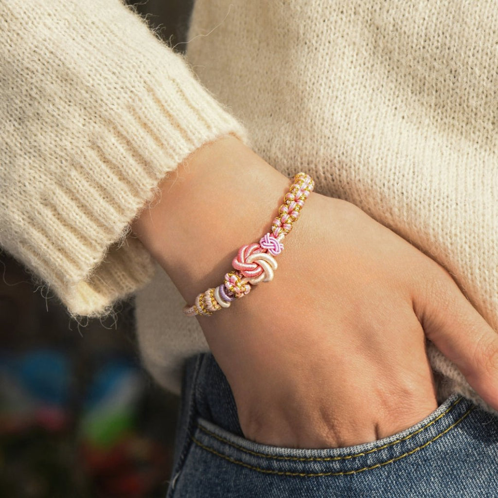 Pulsera con nudo de flor de durazno - "A mi nieta" - Moroveta