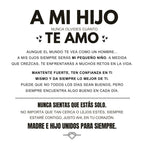 Gráfico de texto en español con un sentido mensaje de padre a hijo, expresando amor incondicional-ideal como un regalo para hijo junto con la Pulsera con nudo infinito personalizable - A mi hijo.