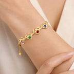 Pulsera corazones unidos con nombres y piedra natal - Moroveta