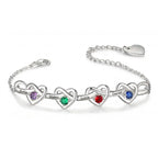 Pulsera corazones unidos con nombres y piedra natal - Moroveta