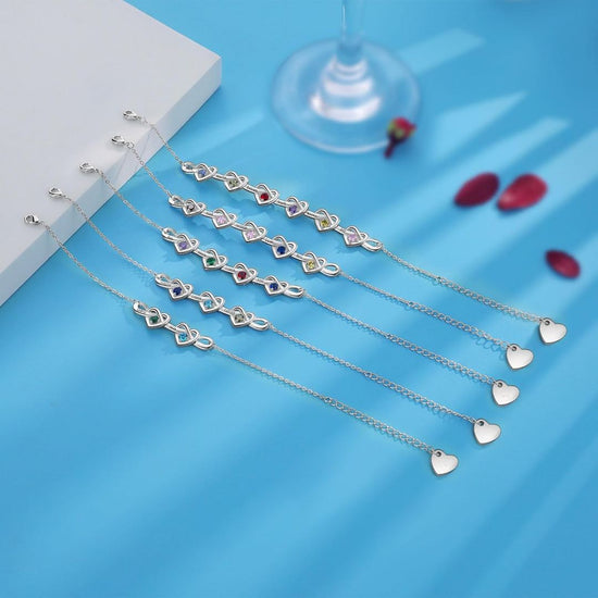 Pulsera corazones unidos con nombres y piedra natal - Moroveta