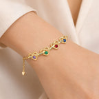 Pulsera corazones unidos con nombres y piedra natal - Moroveta