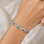 Pulsera corazones unidos con nombres y piedra natal - Moroveta