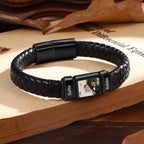 Pulsera de cuero con foto y nombres grabados - Moroveta