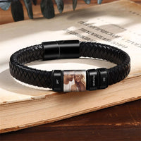 Pulsera de cuero con foto y nombres grabados - Moroveta