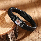 Pulsera de cuero con foto y nombres grabados - Moroveta