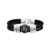 Pulsera de cuero con nombres y foto en color plateado, personalizada para hombre con cuatro cuentas grabadas (