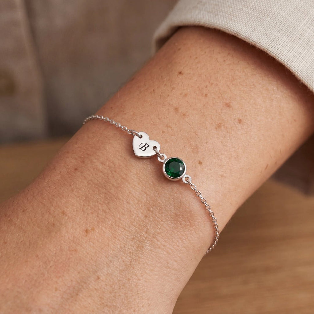 Pulsera de inicial con piedra de nacimiento - Moroveta
