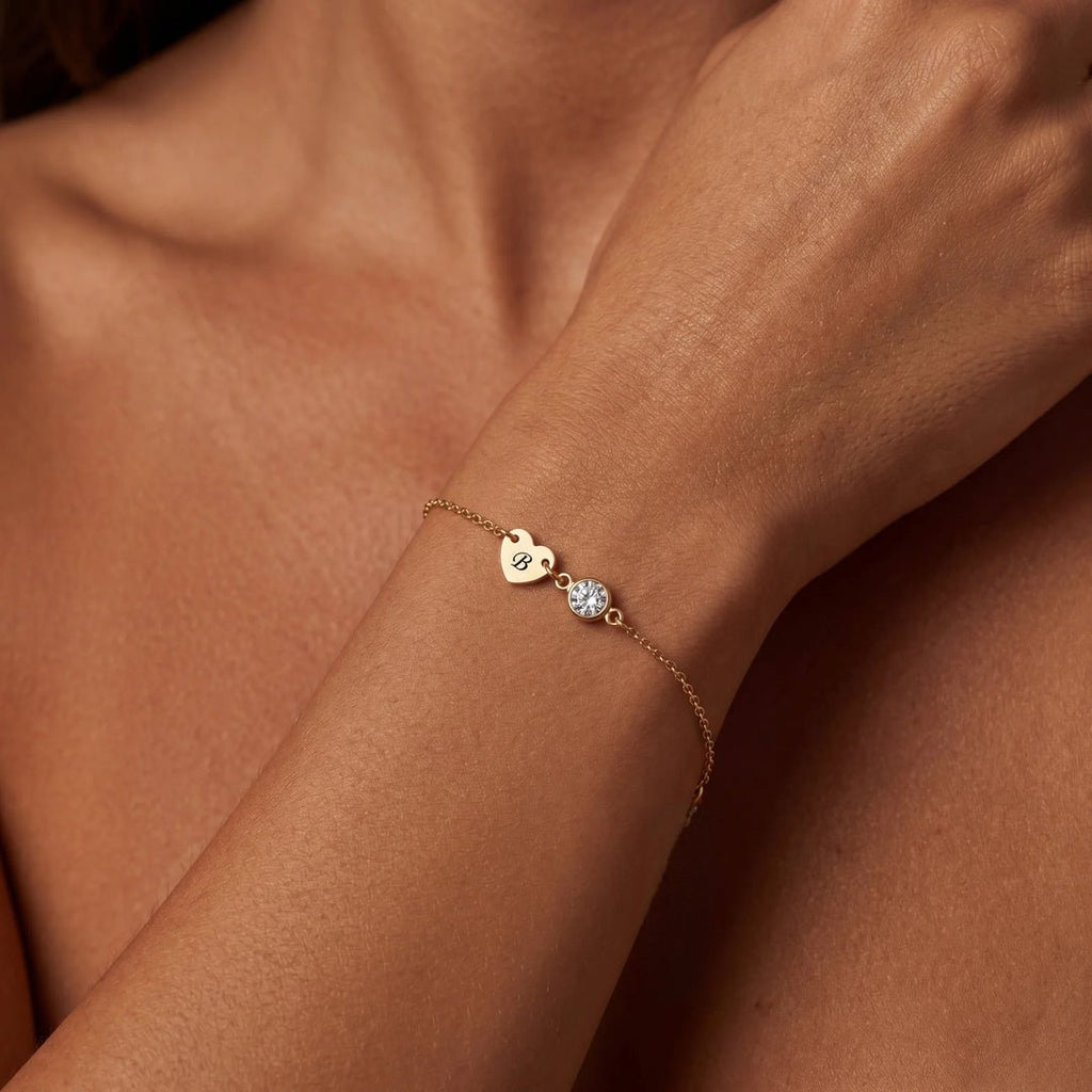 Pulsera de inicial con piedra de nacimiento - Moroveta