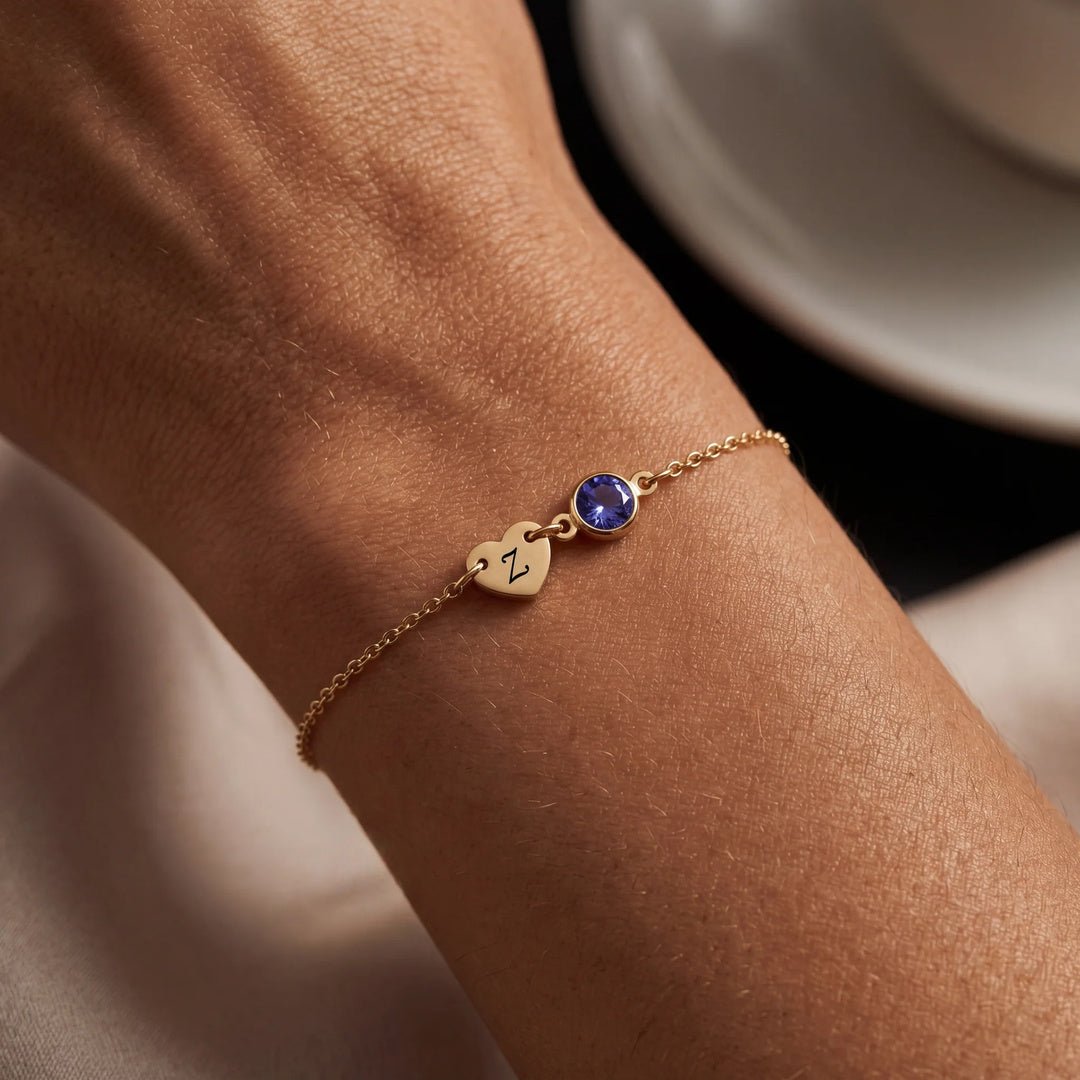 Pulsera de inicial con piedra de nacimiento - Moroveta