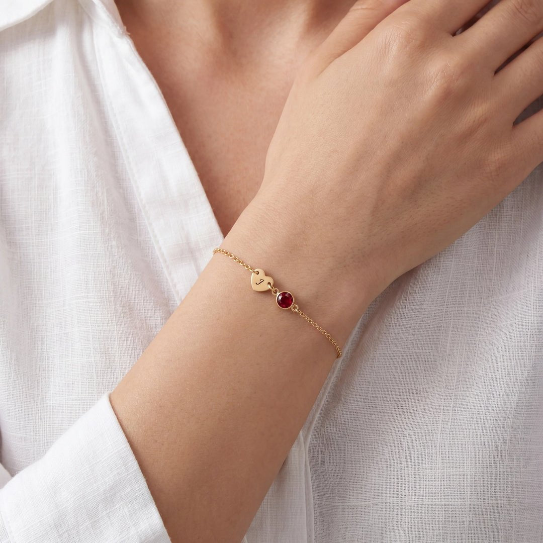 Pulsera de inicial con piedra de nacimiento - Moroveta