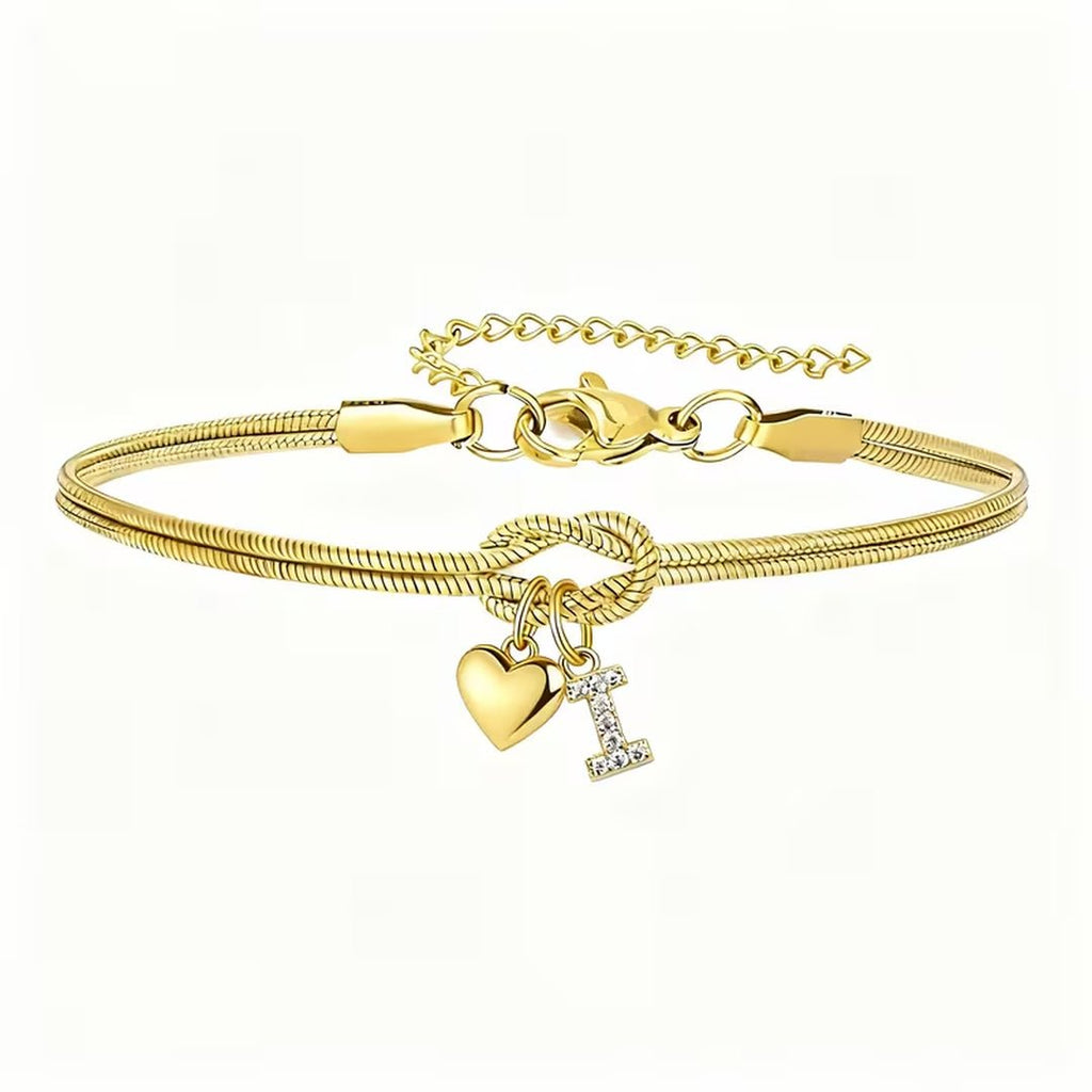 Pulsera dorada con inicial y dije de corazón - Moroveta