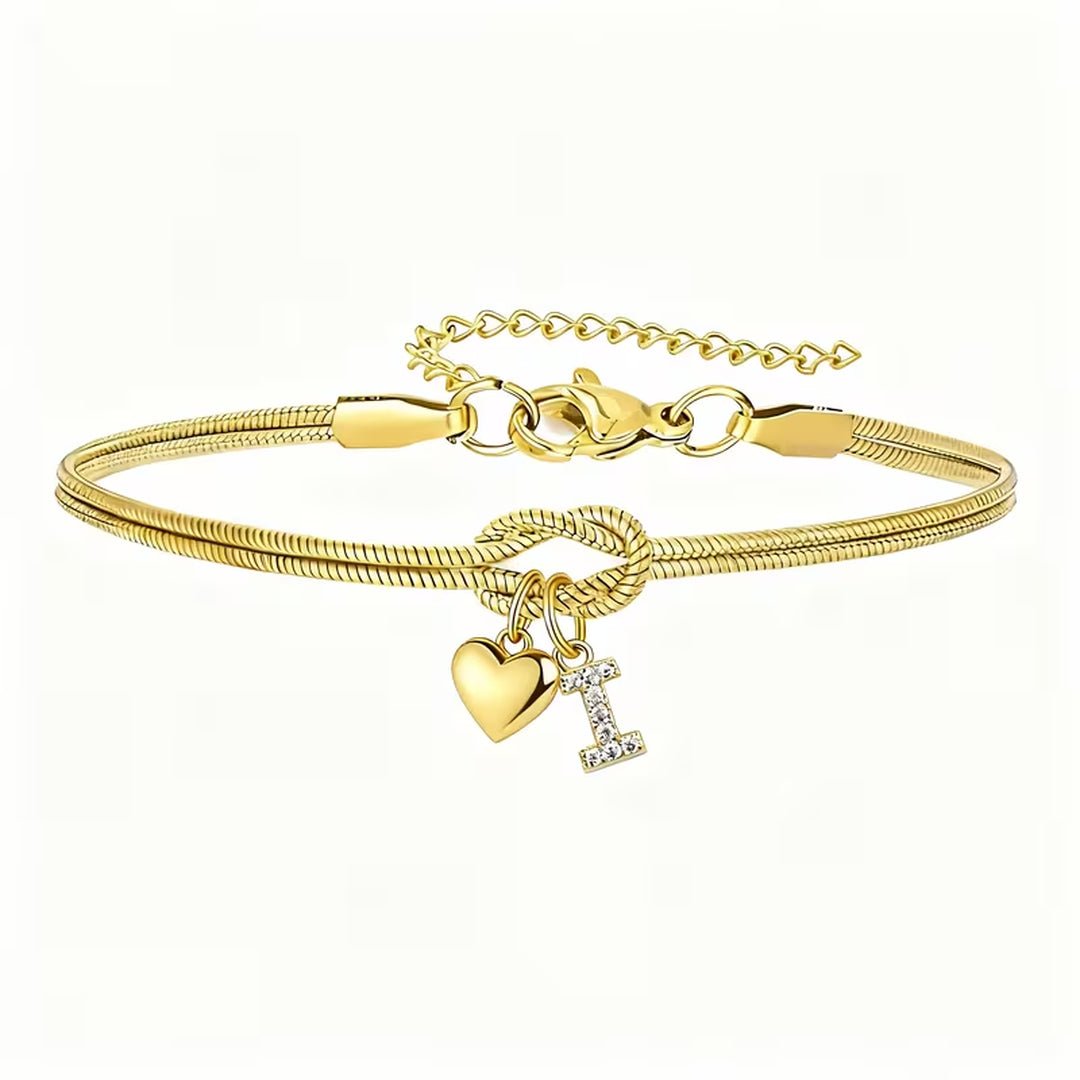 Pulsera dorada con inicial y dije de corazón - Moroveta