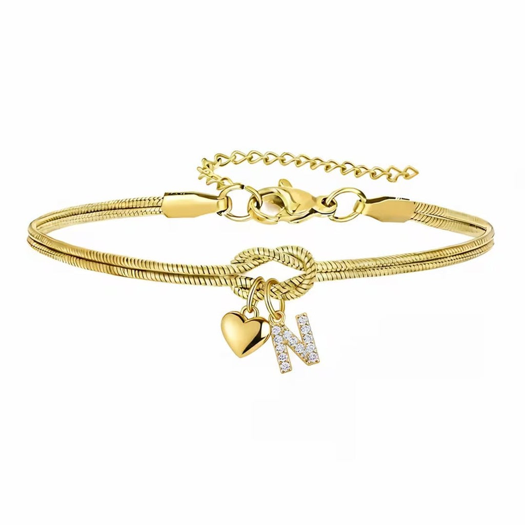 Pulsera dorada con inicial y dije de corazón - Moroveta