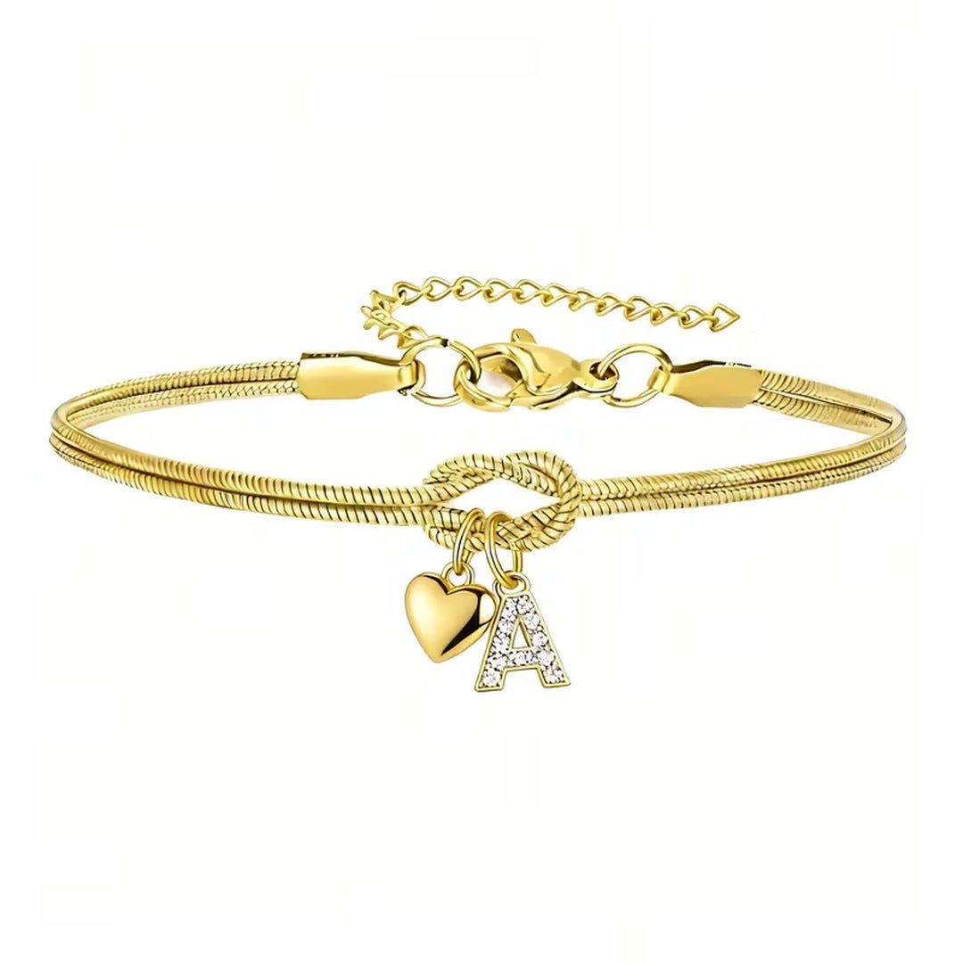 Pulsera dorada con inicial y dije de corazón - Moroveta