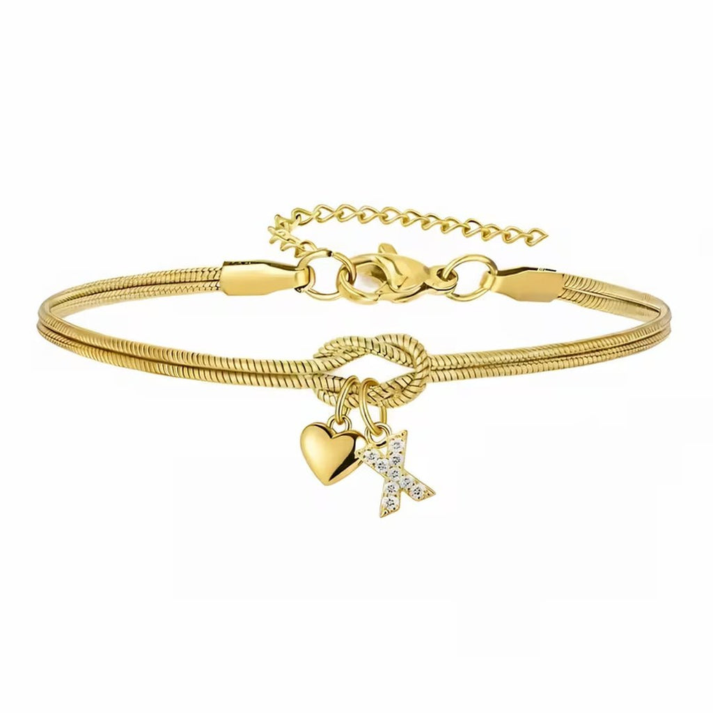 Pulsera dorada con inicial y dije de corazón - Moroveta