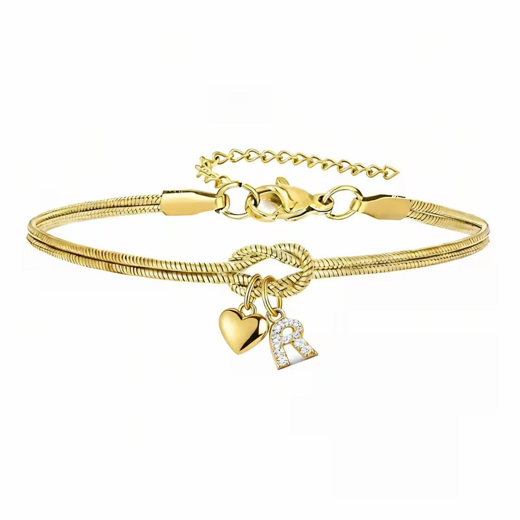 Pulsera dorada con inicial y dije de corazón - Moroveta