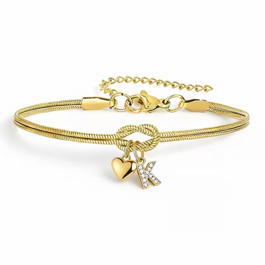Pulsera dorada con inicial y dije de corazón - Moroveta