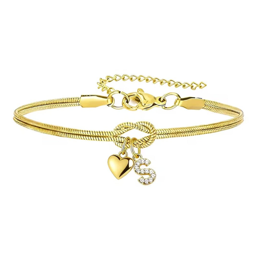 Pulsera dorada con inicial y dije de corazón - Moroveta
