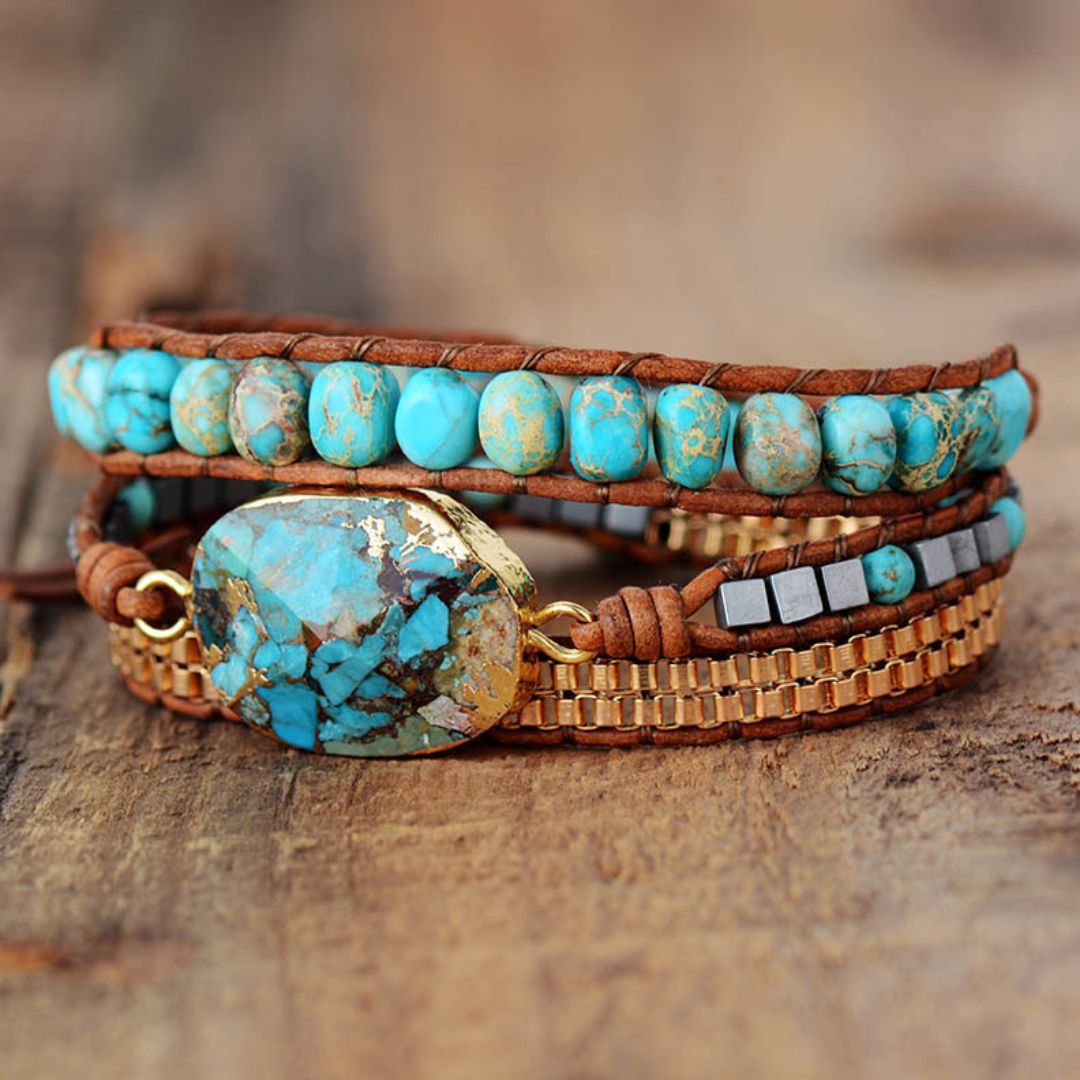 Pulsera energética de piedra Turquesa y Jaspe - Moroveta