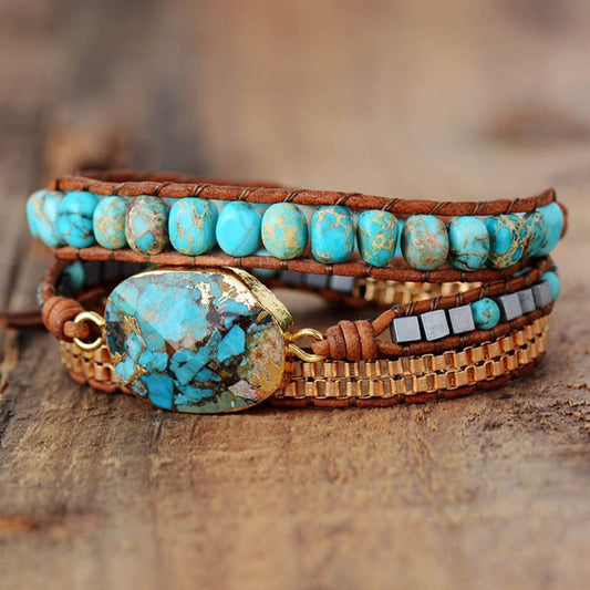 Pulsera energética de piedra Turquesa y Jaspe - Moroveta