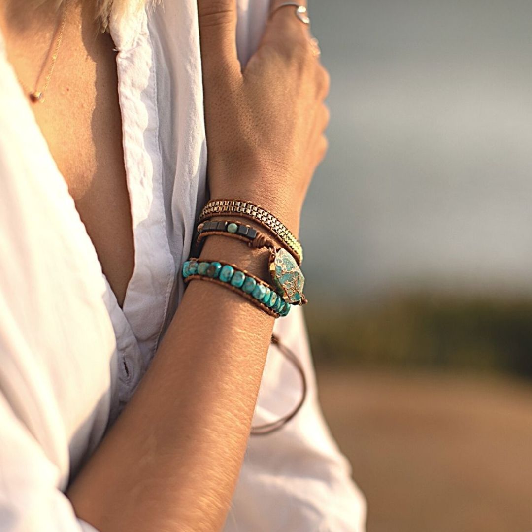 Pulsera energética de piedra Turquesa y Jaspe - Moroveta