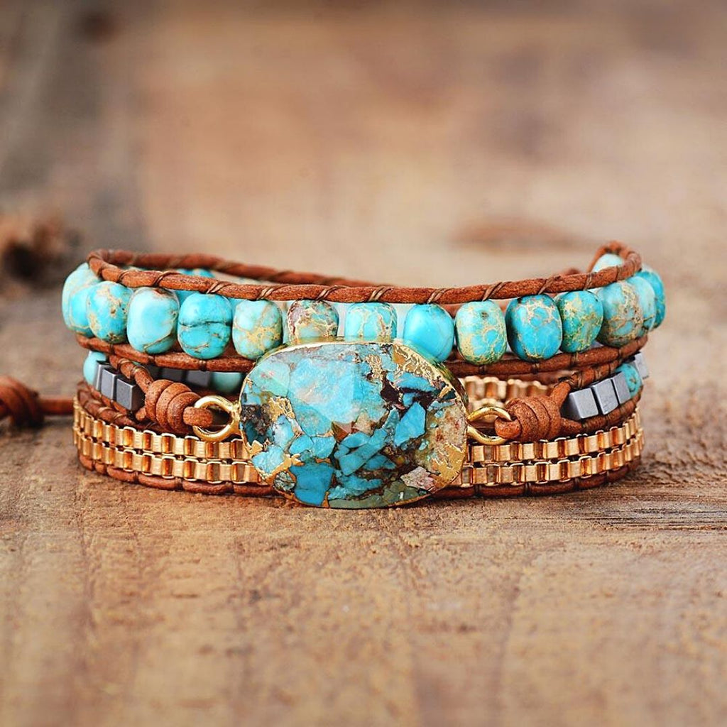Pulsera energética de piedra Turquesa y Jaspe - Moroveta