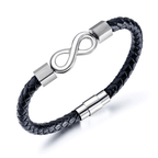 La Pulsera Infinito - A mi hijo es una pulsera de cuero trenzado plateado con el símbolo del infinito y cierre magnético de acero inoxidable, un regalo ideal para hijo.