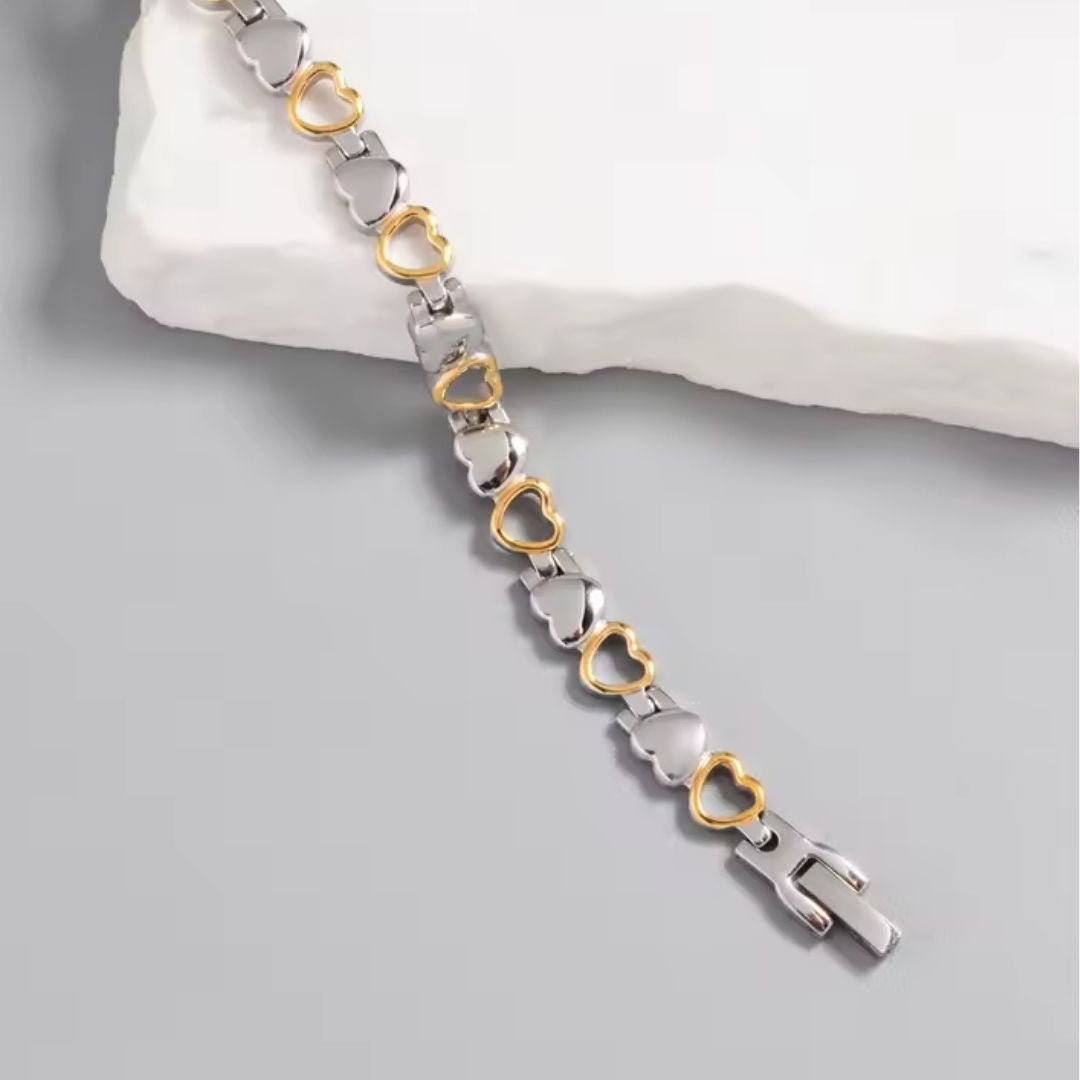 Pulsera magnética de corazones en acero inoxidable - Moroveta