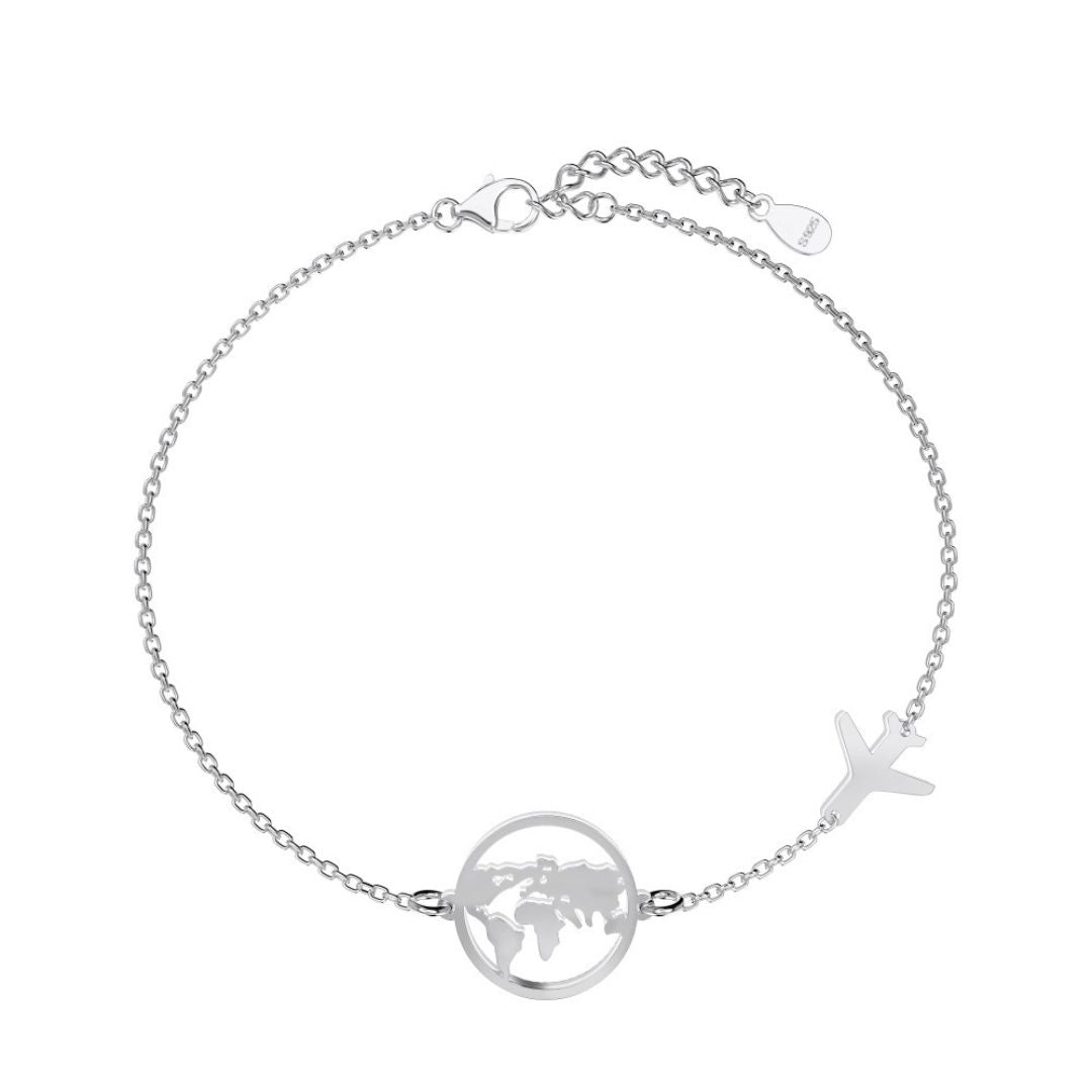 Pulsera Mapa Mundi con Colgante de Avión - Moroveta