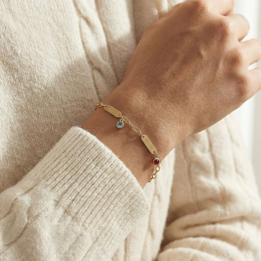 Pulsera personalizada con nombres y piedras de nacimiento - Moroveta