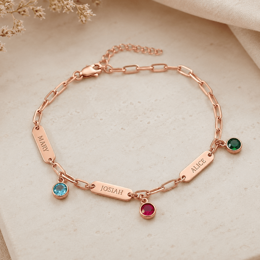 Pulsera personalizada con nombres y piedras de nacimiento - Moroveta