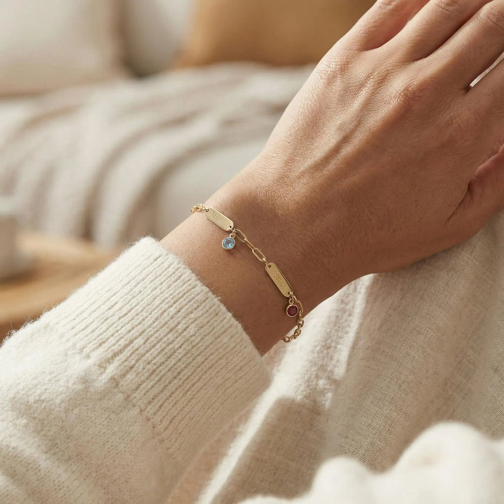 Pulsera personalizada con nombres y piedras de nacimiento - Moroveta