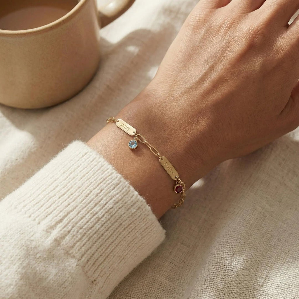 Pulsera personalizada con nombres y piedras de nacimiento - Moroveta