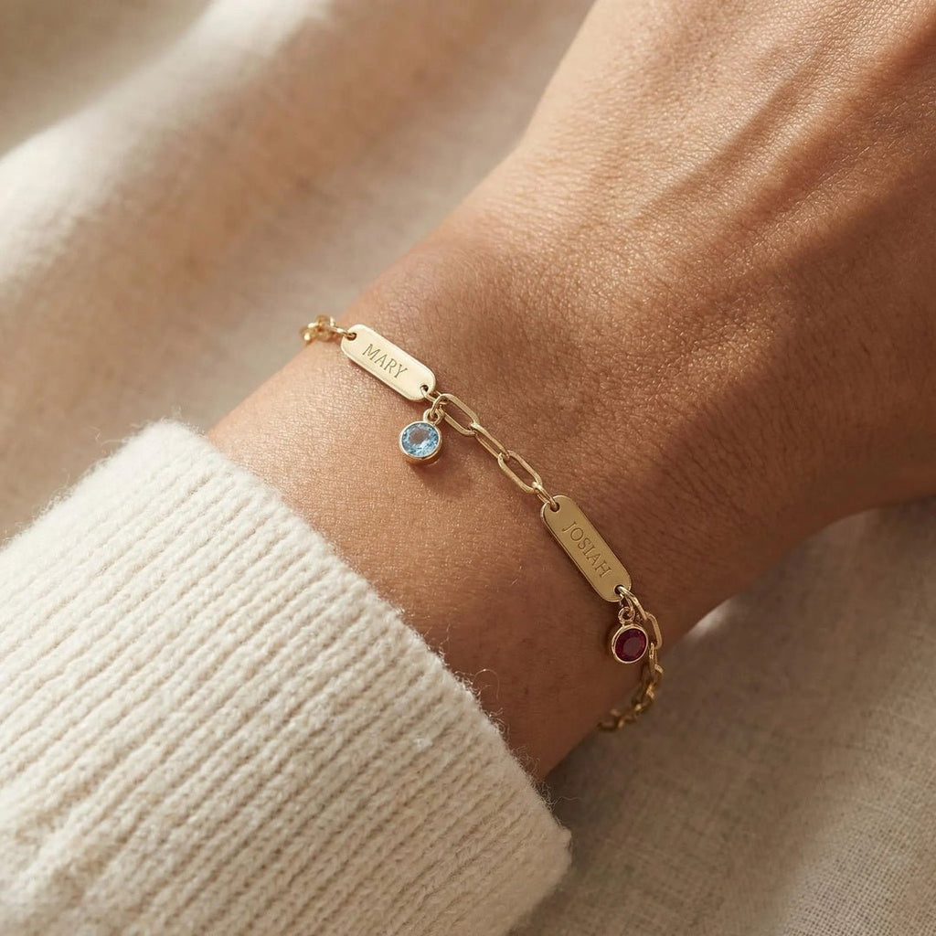 Pulsera personalizada con nombres y piedras de nacimiento - Moroveta